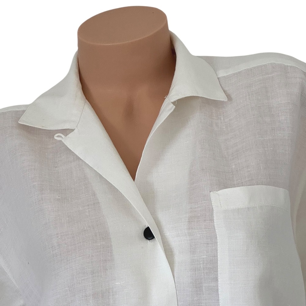 Jaeger White 100%‎ Linen Short Sleeve Button Down Shirt VTG Size 32 inch / 81 cm - Picture 3 of 10